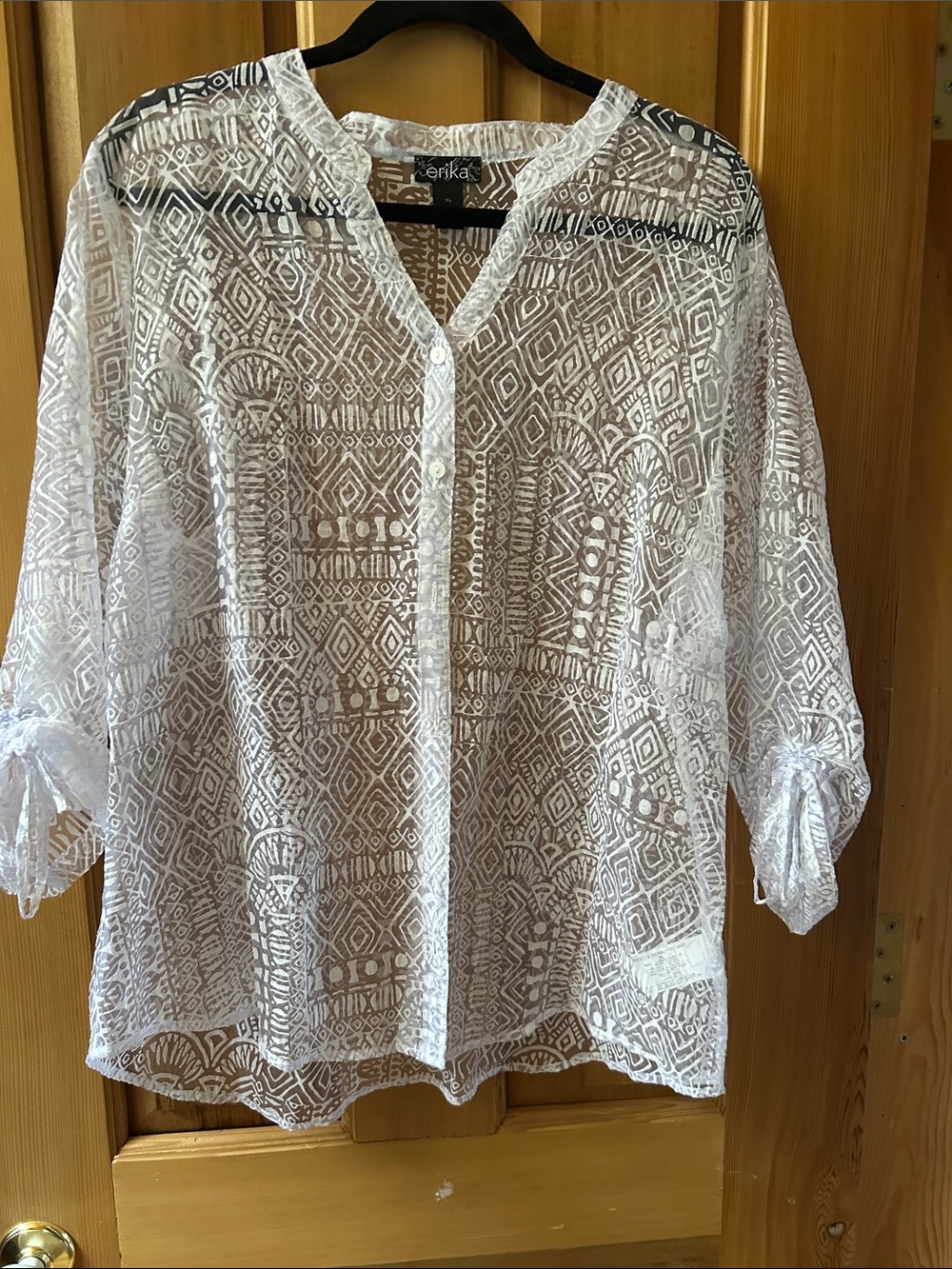 Erika Sheer White Lace Button-Up Tunic